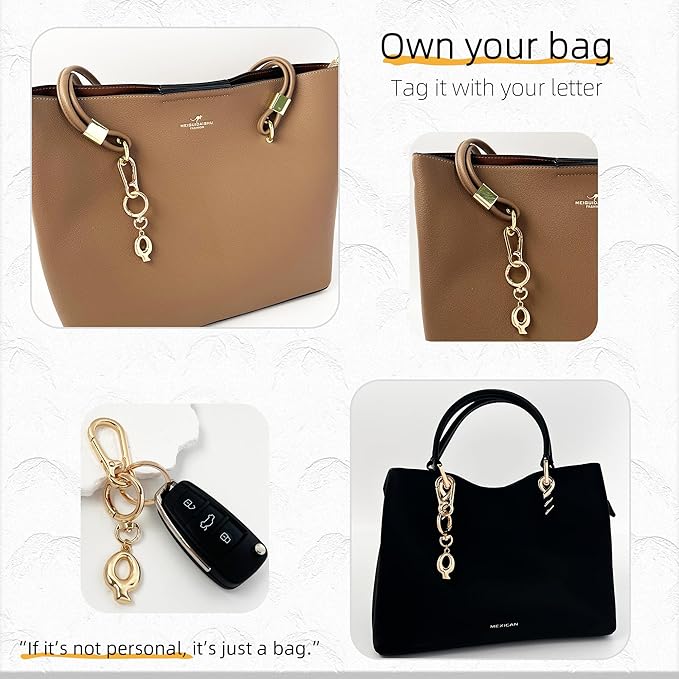 Gold Bubble Heart, Cherry, Bow & More Designs Letter Initial Keychain Bag Charms – Cute Purse Charms for Handbags
