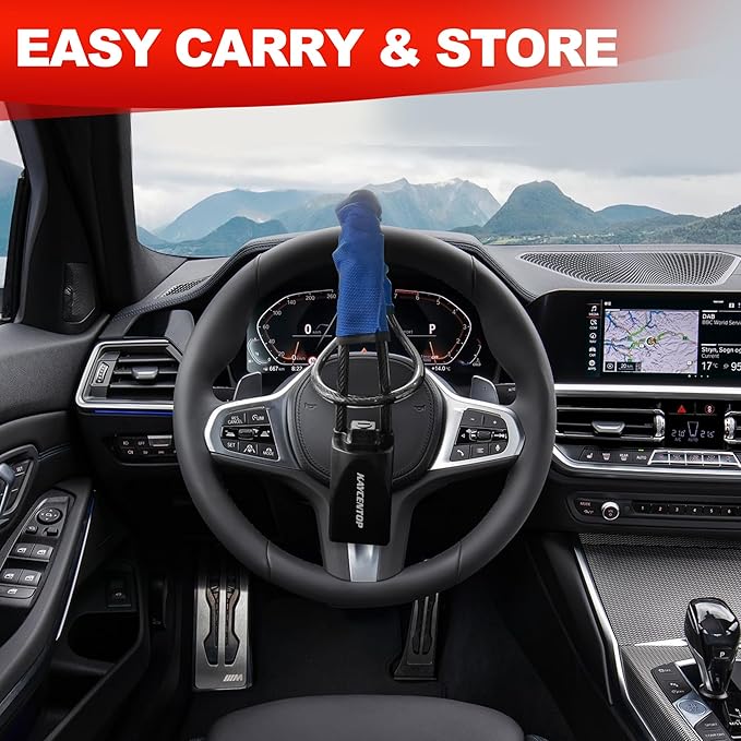 KAYCENTOP Car Steering Wheel Lock to Seat Belt Lock, Anti-Theft Device, Max 17 Inch Length, Small and Light-Weight, Multi-Functional, Fit Most Vehicle, SUV, Golf Cart Security (Blue)