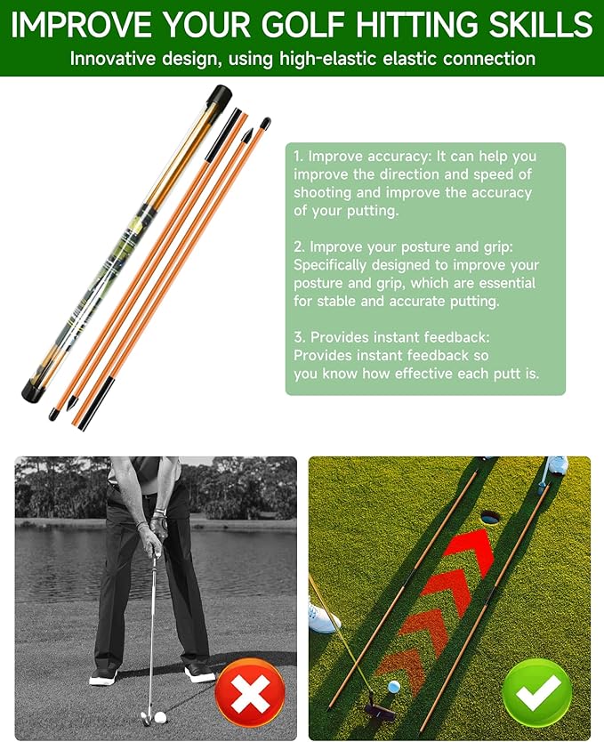 CAITON Golf Alignment Sticks 2 Sets - 48inch Alignment Practice Rods, Foldable for Easy Portability, Golf Training Aids to Improve Golf Swing, Putting Posture, with Storage Tube