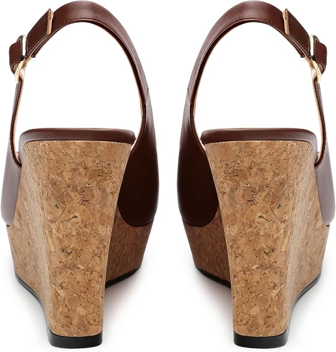 Womens Peep Toe Wedge Heels Matte Fashion Cork Slingback Pumps Platform Wedge Sandals 3.94 Inches