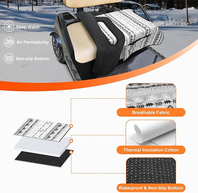 Golf Cart Seat Covers, Universal Golf Cart Seat Towel Blanket with 4 Front Pockets & Nonskid Bottom Fits for EZGO, Yamaha, Club Car and More 2 Person Seats Golf Carts