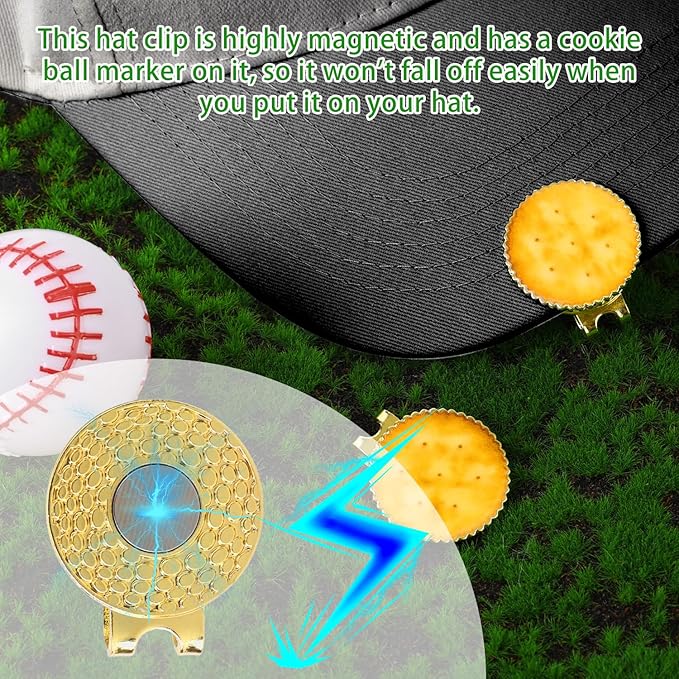 2pcs Cracker Golf Ball Marker with Hat Clip Set, Funny Cookie Magnetic Ball Marker Hat Clip Golf Gifts Accessories for Men Women Golfers
