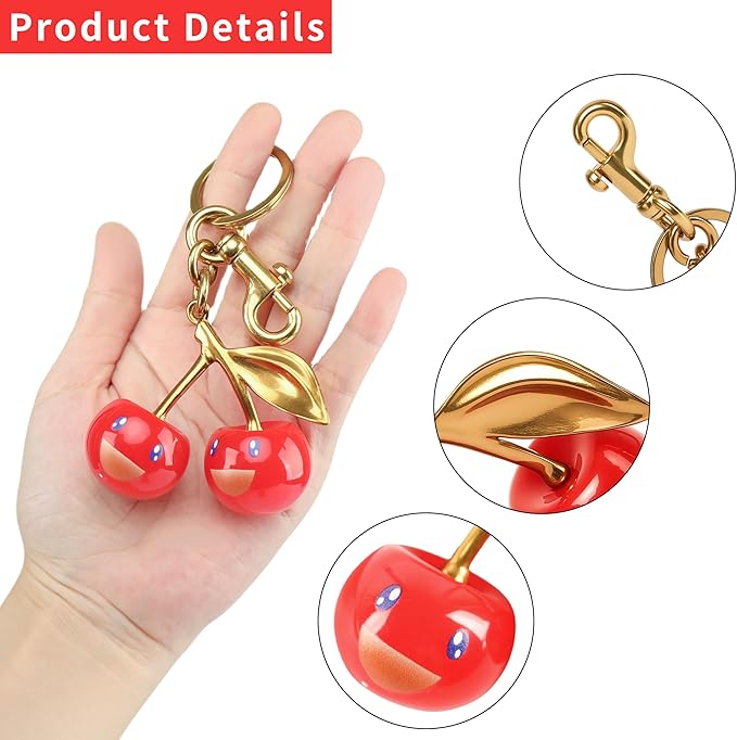 Cherry Bag Charm Purse Handbag Charm Cherry Car Accessories KeyChain Gift for Women Mothers Day Christmas Valentine