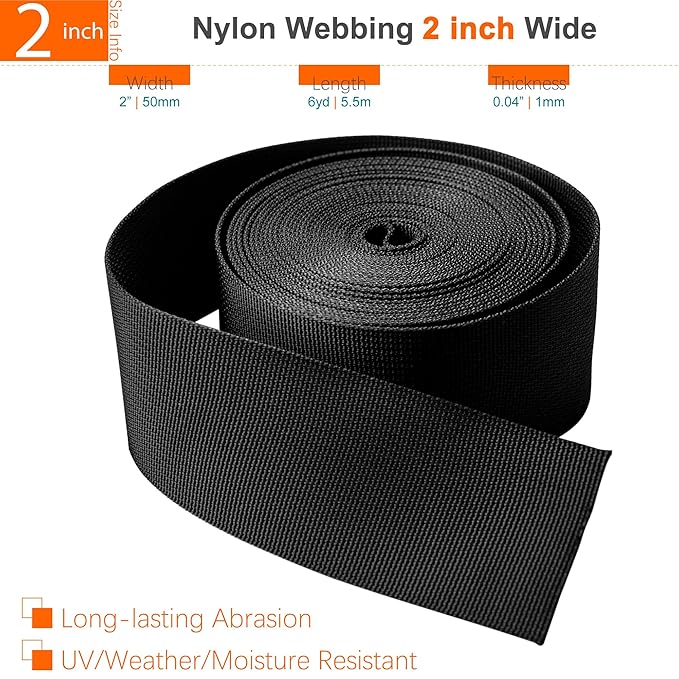 2" Straps and Buckles Set: 6 yard Nylon Webbing 2 inch (50 mm) Wide, 4 pack Side Release Buckle, 8 pcs Tri-Glide Sliders, Plastic Clip Quick Fasteners Replacement Heavy Duty Dual Adjustable No Sew