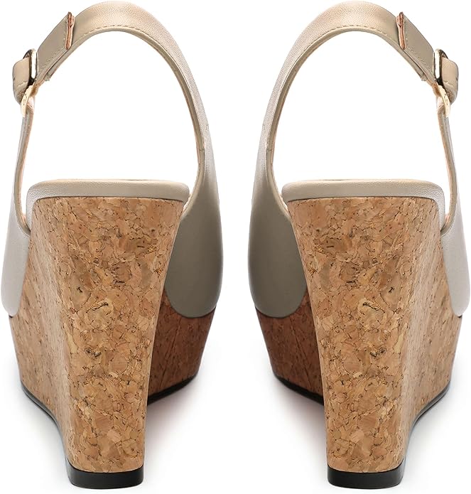 Womens Peep Toe Wedge Heels Matte Fashion Cork Slingback Pumps Platform Wedge Sandals 3.94 Inches