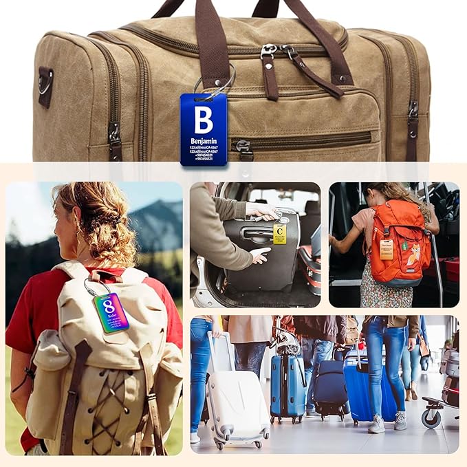 Customized Stainless Steel Luggage Tags: Personalize Your Suitcases, Backpacks, and Bags with Your Text - Custom Initial Text Name ID,Number 2"x3.3"(2 Pack)