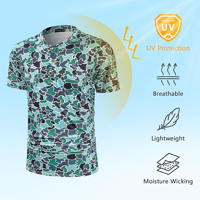 TAPULCO Mens Collarless Golf Shirts Short Sleeve Dry Fit Stretch Casual Breathable Lightweight Tshirts