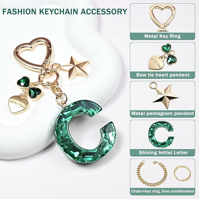 Cute Bling Keychain initial Letter Butterfly Star Pink Purple Gift for Women Girls Bag Cup Charms Accessories