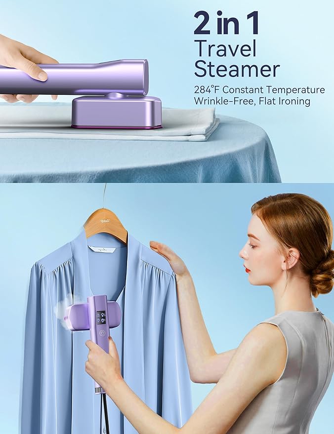 Steamer for Clothes, Sundu Portable 2-in-1 Steamer & Iron, 15s Fast Heat-up, 100ml Water Tank, Ironing Gloves, 20 Min Continuous Steam, Wrinkle Remover for Garment, Travel & Home Use (Rose Purple)