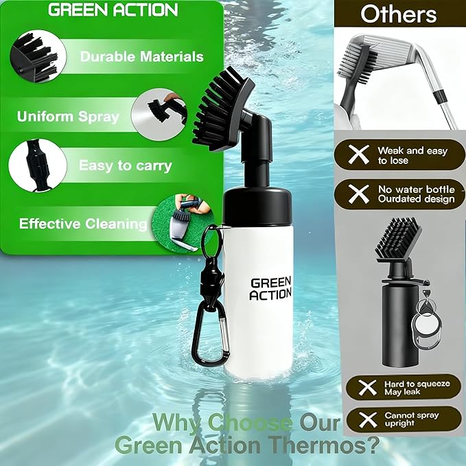 Golf Club Brush with Magnetic Clip & Water Sprayer - 5oz Capacity, Stiff Bristles for Deep Cleaning, Silicone Hose & Gravity Ball for Easy Use on Course