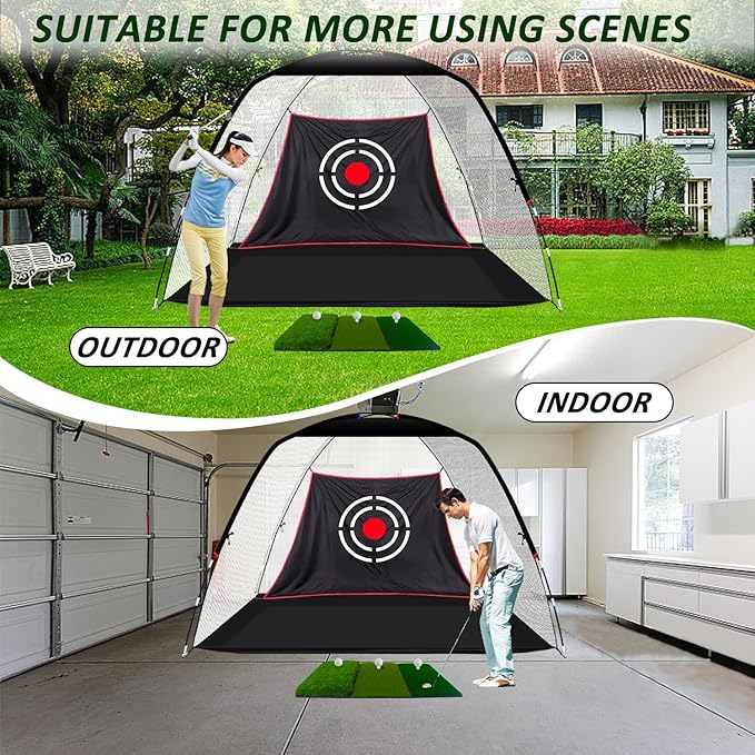 Gagalileo Golf Net: Backyard Practice Hitting Driving Training by Turf Mat Target Real Ball Indoor Outdoor Chipping Swing Gift for Golfers Dad Husband Men