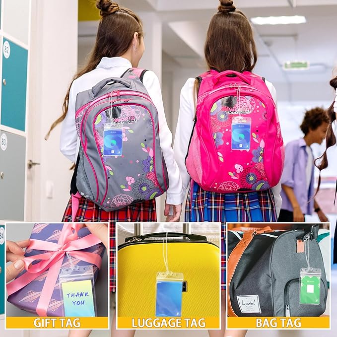 24 Pieces Plastic Luggage Bag Tag Holder Badge Label Tag Holder Clear ID Card Holder with 24 Pack Luggage Tag Loop Straps for Office Business Travel Supplies