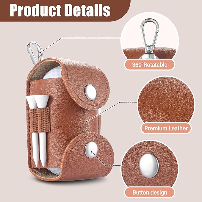 Little World Golf Ball Bag - Leather Golf Ball Holder, Versatile Golf Ball Bag with Backpack Hook & Belt, Portable Pouch for 2 Balls - Convenient Access Golfers for Outdoor Golfing & Travel