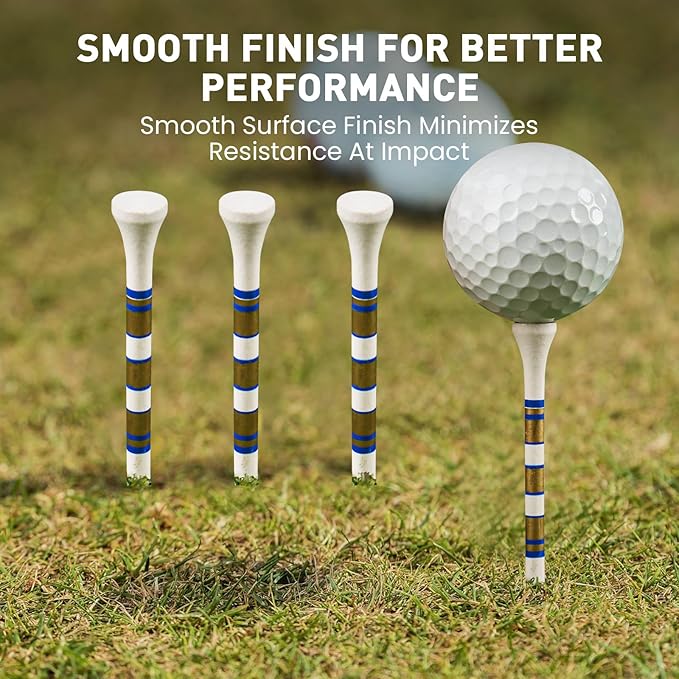 FINGER TEN Golf Tees Wood 3 1/4 2 3/4 Inch Value 50/120 Count, Durable Tees with Bright Colored Stripes for Consistent Height, 70mm 83mm Long Tees Ideal for Golfers