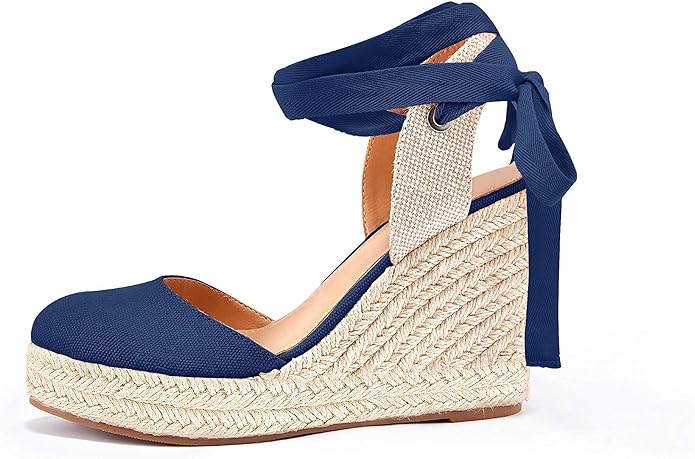 FISACE Womens Summer Espadrille Heel Platform Wedge Sandals Ankle Buckle Strap Closed Toe Shoes