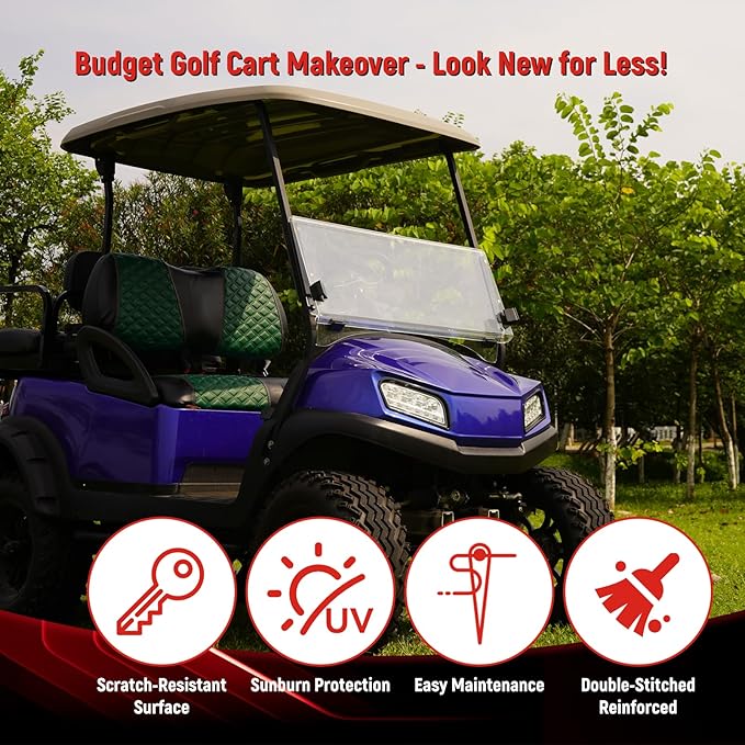 Golf Cart Front and Rear Seat Covers Waterproof and Sun Resistant Marine Grade Vinyl Leather Seat Cover Accessories for Club Car Precedent 2004+, Green(4PCS)