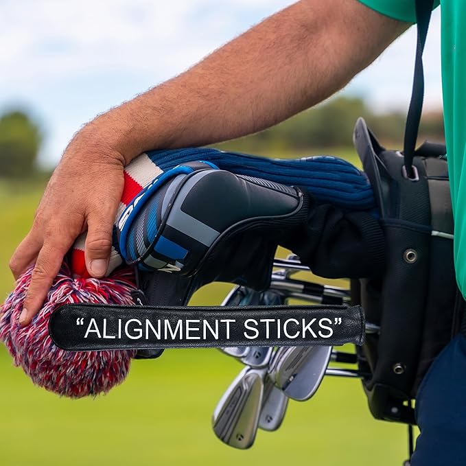 Golf Club Covers – Leather Driver Headcover, Fairway Wood, 3 Wood, Hybrid, Fits Mallet Blade Putter Head Covers Alignment Stick Cover