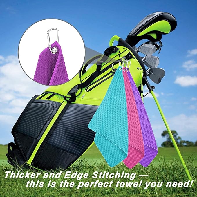 3 Pack 16" X 16" Golf Towels with Carabiner Clip, Super Absorbent Microfiber, Waffle-Pattern, Romantic Pink