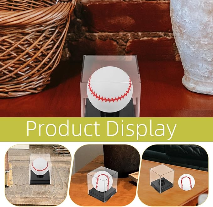 2pcs Baseball Autograph Box: Transparent Acrylic Ball Display Stand for Sports - Memorabilia Holder Cube - Clear Cube Protector for Golf Tennis Autographed Balls