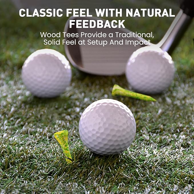 FINGER TEN Golf Tees Stylish Bamboo Wooden Coloured Painted Value 100 Pack, Durable 3 1/4 2 3/4 1 1/2 Inch Long Short Tee, Cool Style Purple Pink Green Enhanced Visibility for Men Women
