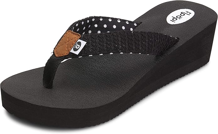 Floopi High Heel Wedge Sandals for Women-Comfort Yoga Mat Footbed for Support, Flip Flop Thong Platforms for Summer