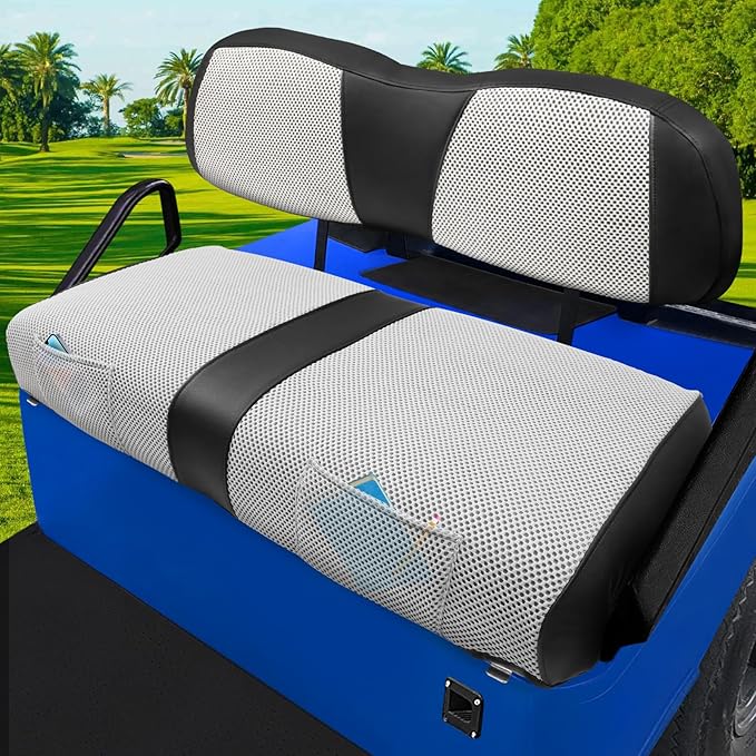 iLSKW Golf Cart Seat Covers for Club Car DS (20000 to Up) Seat Cover OEM Front,Breathable Fabric and Leather Front Seat Cover Like Gloves,Full Wrap-Around Design