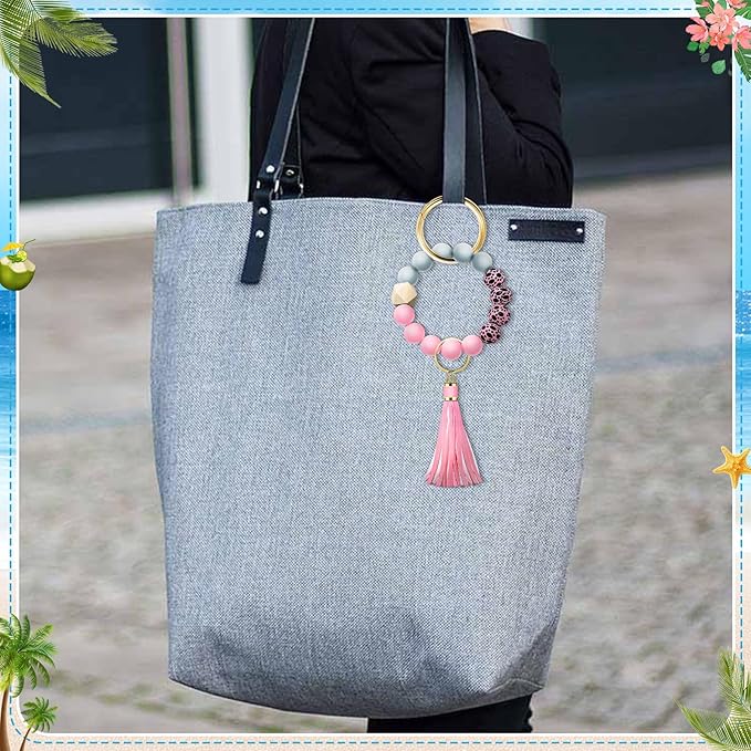 Tote Bag Charm Compatible with Bogg Bag Accessories, Bead Tassel Beach keychain Wrist Leopard Purse Charm Girl Women