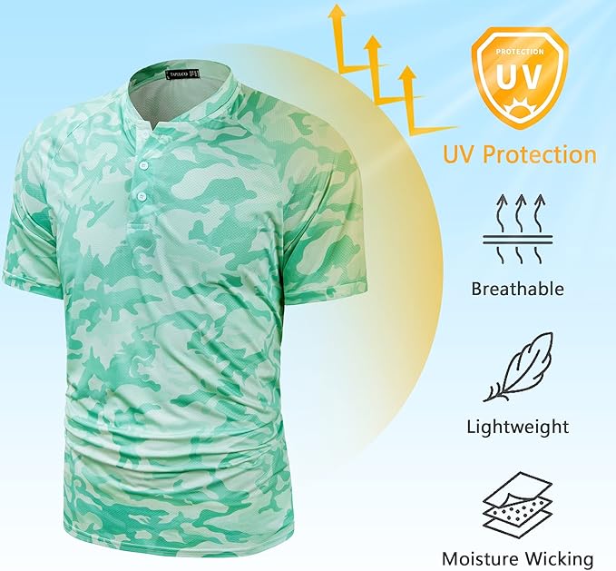 TAPULCO Mens Collarless Golf Shirts Short Sleeve Dry Fit Stretch Casual Breathable Lightweight Tshirts