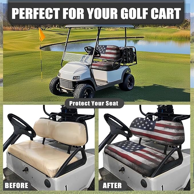 Golf Cart Seat Covers, Universal Fit & Nonskid Bottom Fits for Club Car 2 Person Seats Golf Carts