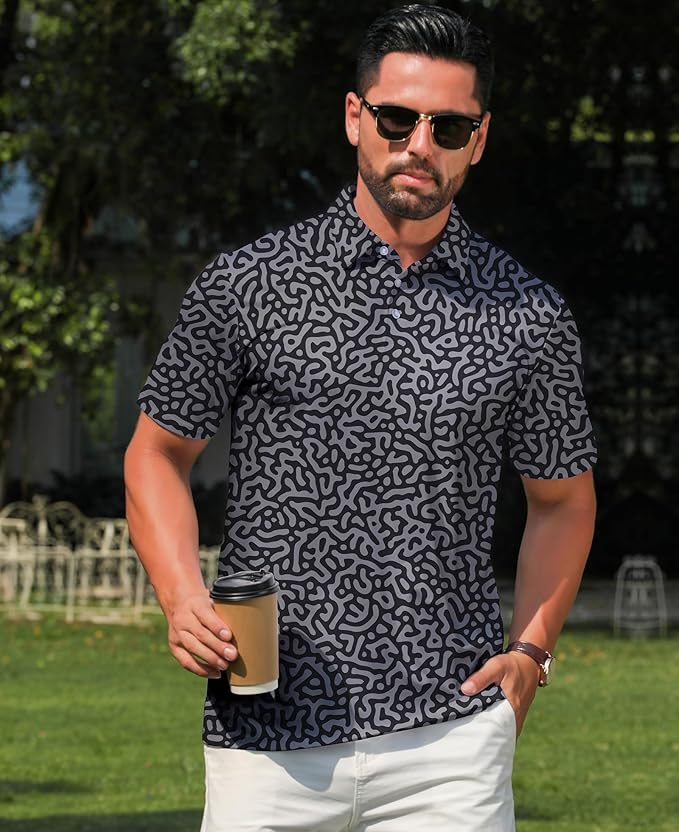 zeetoo Men's Polo Shirts Hawaiian Golf Polos Shirts Short Sleeve Performance Moisture Wicking Mens Golf Shirts