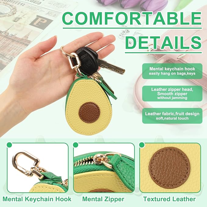 XSUIOY Orange Fruit Coin Purse Keychain Bag Charm, Mini Leather Coin Purse & Pouch Airtag Holder Keychain, Kawaii Bag Charms for Handbag, Tote, Keys, Airtag, Gifts for Girls & Women