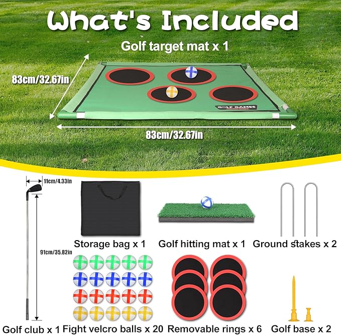 Golf Chipping Game for Outdoor Indoor: Backyard Golf Games for Kids & Adults , Golf Gifts for Men,Golfer, Golf Set with 20 Sticky Balls, Putting Mat, Putter & Carry Bag, Golf Simulators for Home
