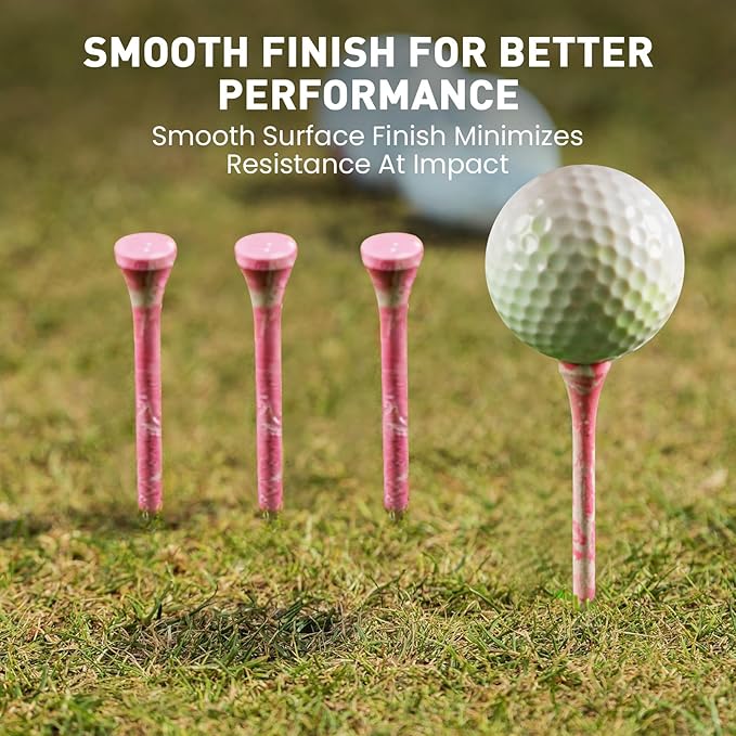 FINGER TEN Golf Tees Stylish Bamboo Wooden Coloured Painted Value 100 Pack, Durable 3 1/4 2 3/4 1 1/2 Inch Long Short Tee, Cool Style Purple Pink Green Enhanced Visibility for Men Women