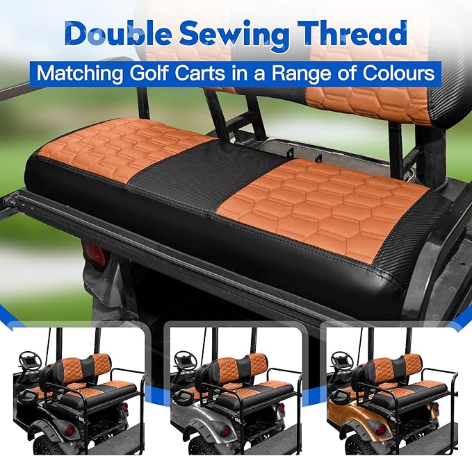 NOKINS Golf Cart Seat Covers, Fits for YAMAHA/G29/Drive2/EZGO TXT/EZGO RXV/Club Car DS/Club Car Precedent Golf Cart Rear Seat Cushion, No Nails Required (Carbon Fiber Dark Brown&Black)