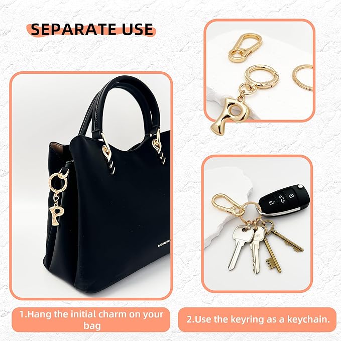 Gold Bubble Heart, Cherry, Bow & More Designs Letter Initial Keychain Bag Charms – Cute Purse Charms for Handbags