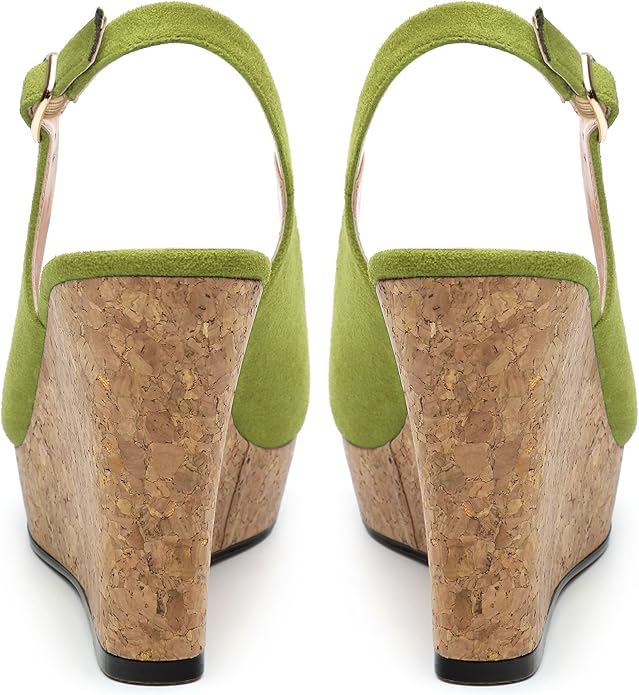 Womens Wedge Platform Sandals Peep Open Toe Slingback Buckle High Heel Dress Shoes Pumps Suede 3.94 Inch