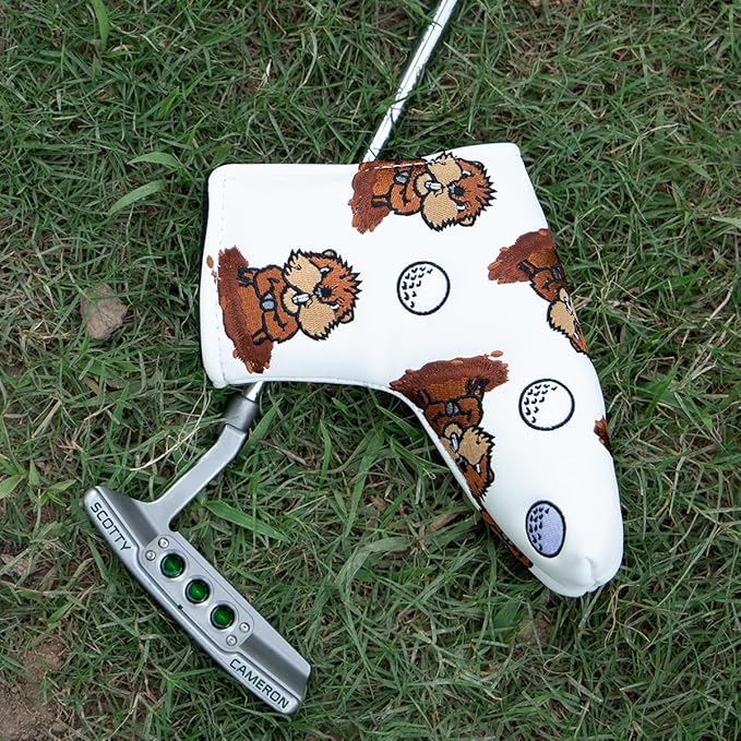 Barudan Golf Putter Head Cover Magnetic Blade Putter Cover Headcover Gopher Headcover Golf Gift for Husband or Dad (White)