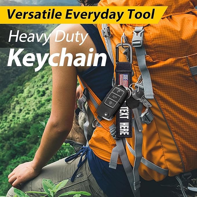 ssass Custom Luggage Tag Keychain, Personalized Embroidery Name ID Key Keychain Tags, Motorcycle Key Tags with USA Flag for Suitcases, Tactical Backpack, Keys, Gifts