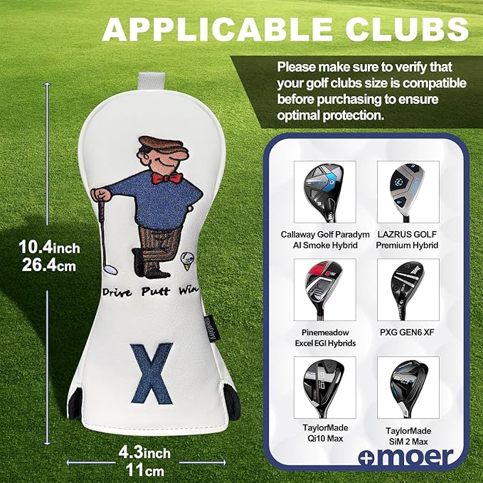 Golf Club Cover for Driver Fairway Wood Hybrid Mallet Putter Cover, Wootfairy Golf Club Headcovers Waterproof Leather White Accessories Compatible with Taylormade Odyssey and More Brand