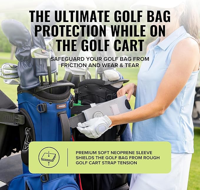 Stripebird - Premium Golf Cart Strap Sleeve Protector - Save Your Golf Bag from Golf Cart Straps - Includes Magnetic and Steel Plate for Magnetic Golf Accessories