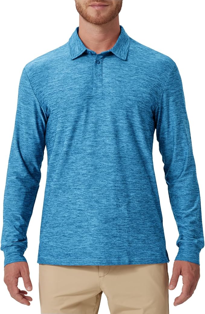 NAVISKIN Men's Polo Shirts Long Sleeve Golf Shirts with Collar UPF 50 SPF Shirt for Men Quick Dry Moisture Wicking