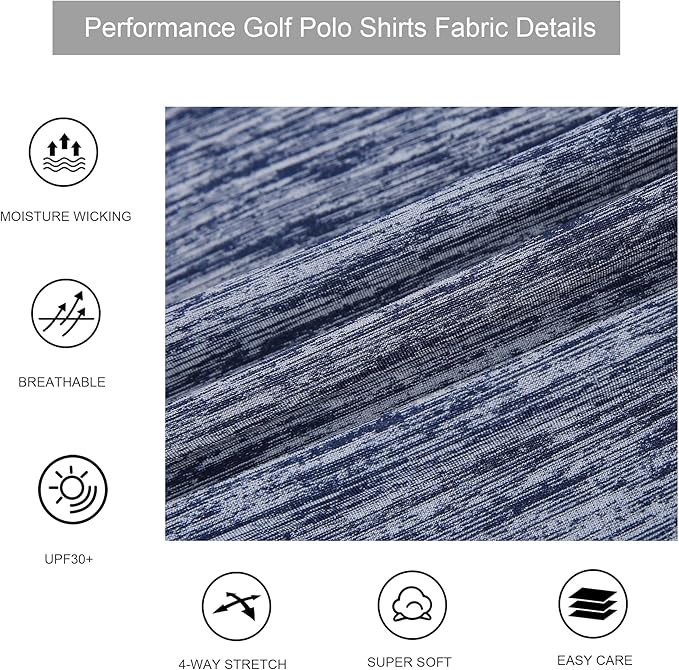 Alex Vando Mens Golf Shirt Moisture Wicking Quick-Dry Short Sleeve Casual Polo Shirts for Men