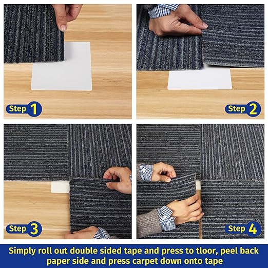 Carpet Tile Tape Double Sided, 4 x 4 Inches 100 Tabs, Rug Tape Grippers for Indoor Outdoor Use, Non Slip Adhesive for Area Rugs on Hardwood, Vinyl, Concrete Floors, Residue Free