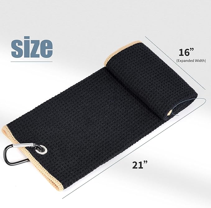 Mile High Life Tri-fold Golf Towel | Premium Microfiber Fabric | Waffle Pattern | with Heavy Duty Carabiner Clip | for Men and Women (2 Pack Black/Yellow)
