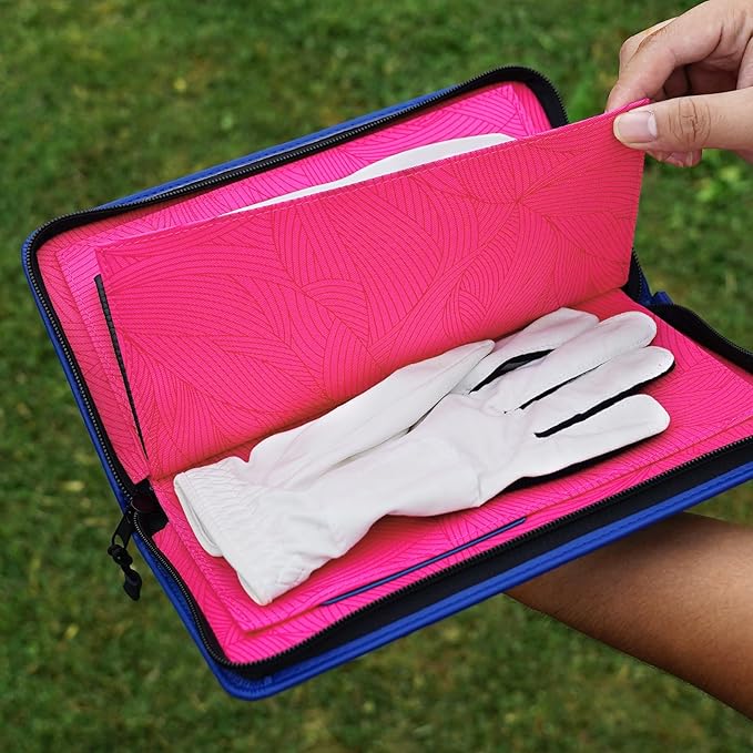 2thpart Golf Gloves Holder Case, Zipper Premium Glove Caddie, Organizer for Golf Gloves Synthetic Leather Blue