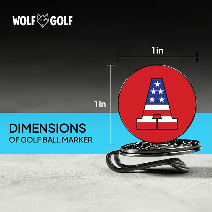 Wolf Golf Towels Golf Ball Marker Hat Clip | USA Monogram | 1 Magnetic Clip + 3 Ball Markers | Patriotic Golf Accessories for Men & Women