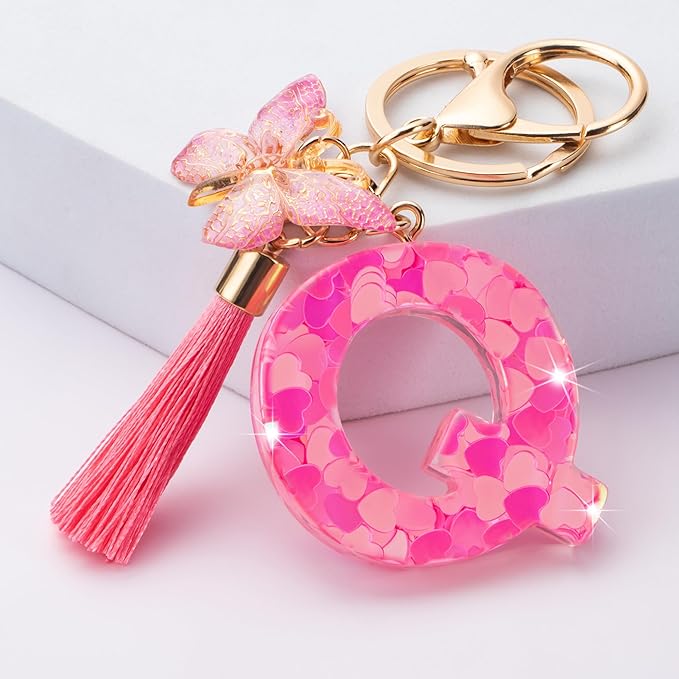 Suweibuke Colourful Cute Initial Letter Keychains for Women Girls with Tassel Butterfly, Charm for Purse Handbags Backpacks