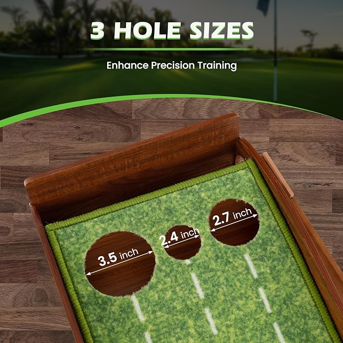 ULTIMATE Indoor/Outdoor Golf Putting Mat, Golf Putting Green w/Automatic Ball Return System, Putter Alignment Guides for Training & Practicing, Golf Practice Equipment for Home & Office (3-Holes)