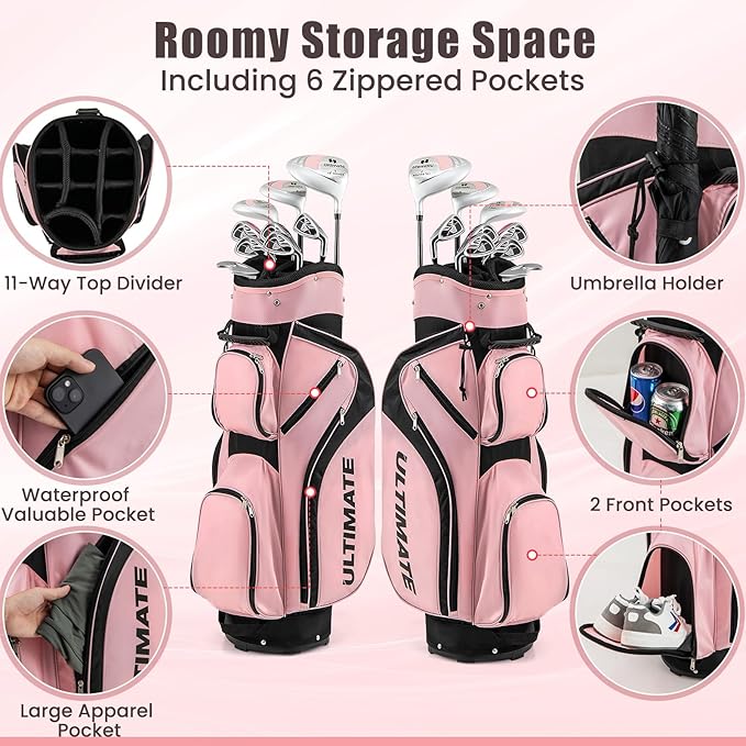 Tangkula 9/10/12 Pieces Women's Complete Golf Clubs Set, Golf Club Package Set with 460CC Driver, Fairway Wood & Hybrid, Irons, Putter, Portable Regular Golf Club Set