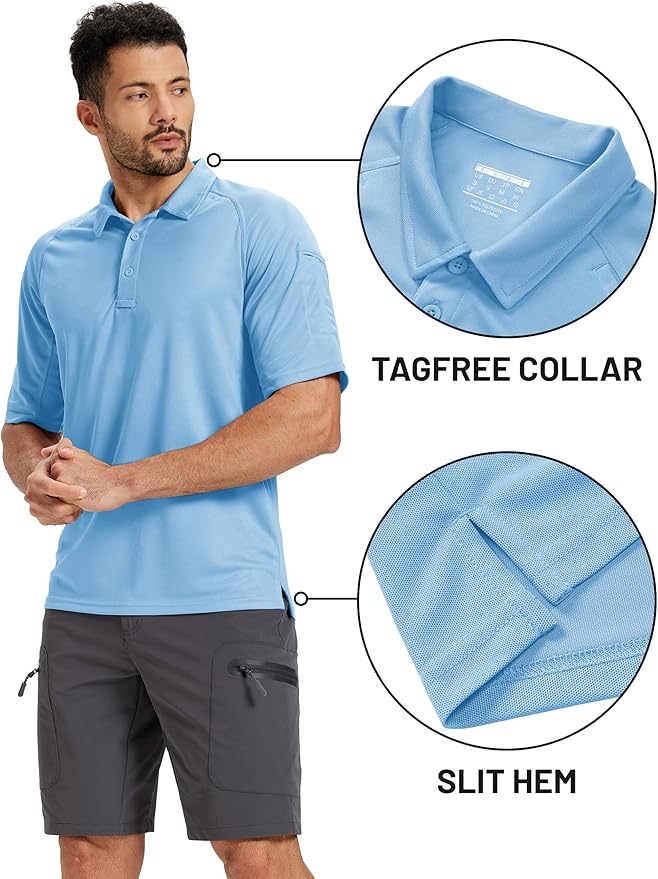 TACVASEN Men's Polo Shirts Short Sleeve Golf Polos Dry Fit UPF 50+ Performance Tactical Collared Hiking Shirt